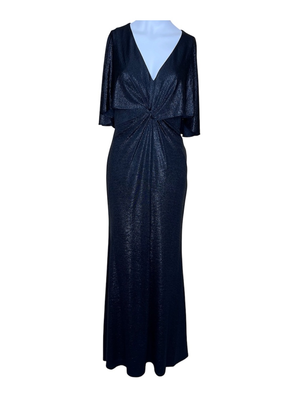 Lauren Ralph Lauren Metallic Jersey Twist Front Cape Gown In Black Sz 6 NWT